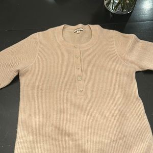 J.Crew waffle weave 100% cashmere Henley sweater in heathered cream